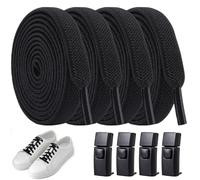 JILLIOPER 2 Pairs Elastic No Tie Shoe Laces for Sneakers for Kids and Adults,Sneakers Shoes Laces with Premium Elastic Weave & Quick Lock Buckle,One Size Fit All,Black