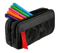 JILLIOPER Camouflage Large Capacity Boy Pencil Case,Supplies Large Pen Pouch Bag Holder, Black Pencil Case with 3 Compartment for Teenage
