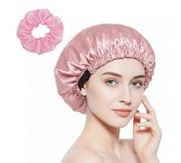 JILLIOPER Double Layer Satin Bonnet, Adjustable Hair Bonnet for Women with Elastic Tie Band, Reversible Silk Bonnets for Sleeping Curly Natural Hair