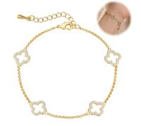 JILLIOPER Four Clover Bracelet Created with Zircondia ，Stainless Steel, Adjustable Stackable Bracelets For Mum Daughter Sisters Friends and Lover