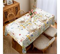 JILLIOPER Washable Floral Tablecloth， with Fabulous Pink Green Flowers, Floral Design Dining Table Cover for Kitchen Dinning Party Picnic Patio Outdoor(100cm x 150cm Rectangle)