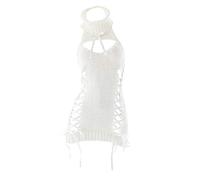 Jilneed Women's Backless Hollow Out Anime Cosplay Sexy Off The Shoulder Sweater Turtleneck Knitted Tank Top, White, M