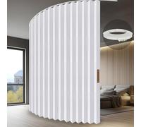 JILRON Hanging Accordion Room Divider with Track System - Ceiling-Mounted Partition Curtain, Simple Installation(White 100" W x 84" L-Pack of 1)