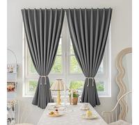 Jilron Magic Tape Stick on Curtains Blackout Curtains for Bedroom no Drillng Self Adhesive Curtain no Rod Small Window (Grey, 47" W x 59" L) 2 Panels