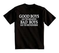 JILSAHDFR Men's Good Boys Goto Heaven Bad Boys Goto Benidorm T-Shirt - Novelty Benidorm T Shirt Black XL