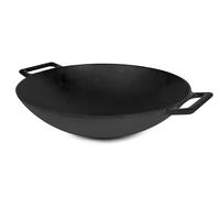 Jim Beam 12'' Pre Seasoned Heavy Duty Construction Cast Iron Grilling Wok, Large, Black