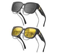 Jim Halo Polarized Over Glasses Sunglasses Womens, Square Night Driving Glasses For Men UV Protection 2 Packs