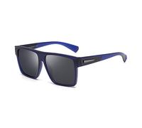 JIM HALO Retro Polarized Sunglasses Men Women Flat Top Square Driving Glasses (Blue Frame / Polarized Blue Lens)