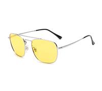Jim Halo Retro Square Pilot Sunglasses Night Driving Lens Flat Metal Eyewear Men Women Silver