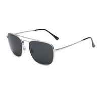 Jim Halo Retro Square Pilot Sunglasses Premium Glass Lens Flat Metal Eyewear Men Women (Silver/Grey)