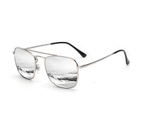 Jim Halo Retro Square Pilot Sunglasses Premium Glass Lens Flat Metal Eyewear Men Women (Silver/Mirror Silver)