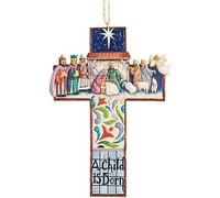 Jim Shore Heartwood Cr ross Nativity Scene Stone Resin Hanging Ornament, 4.75”