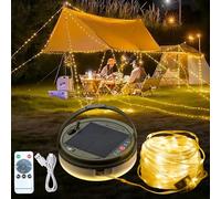 JIMACRO 12M/39.37ft Camping String Lights Reel, 120 LEDs Rechargeable Fairy Lights Camping, Stowable String Lights for Camping Home, Yard, Patio, Party, Wedding(WarmWhite)