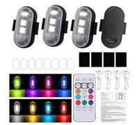 JIMACRO 4PCS Wireless LED Ambient with Remote Control, 8 Colors LED Car Strobe Lights, Wireless LED Light, Drone Strobe Lights for RC Drones Cars Motorcycles Bicycles Trucks (Velcro)