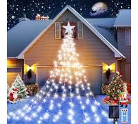 JIMACRO Outdoor Christmas Tree Decoration, 9Pcs 2M Solar Waterfall Fairy String Lights, 8 Modes 198 LEDs Waterproof LED Christmas Tree Lights with Topper Star for Christmas Tree Garden Party Festival