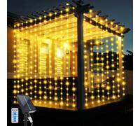 JIMACRO Solar Curtain String Lights, 3Mx3M Waterproof Curtain Lights 10 Pcs Hanging Fairy String Lights 8 Modes 300 LED Waterfall Garden Lights with Remote for Christmas Party Holiday Decorations