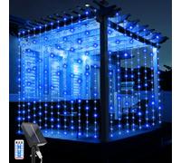 JIMACRO Solar Curtain String Lights, 3Mx3M Waterproof Curtain Lights 10 Pcs Hanging Fairy String Lights 8 Modes 300 LED Waterfall Garden Lights with Remote for Christmas Party Holiday Decorations