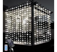 JIMACRO Solar Curtain String Lights, 3Mx3M Waterproof Curtain Lights 10 Pcs Hanging Fairy String Lights 8 Modes 300 LED Waterfall Garden Lights with Remote for Christmas Party Holiday Decorations