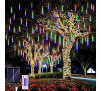 JIMACRO Solar Meteor Shower Lights Outdoor with Remote Control, 10 Tube 240 LED Falling Rain Drop Light, Christmas Falling Snowfall Light for Tree Patio Party Wedding Xmas Decor