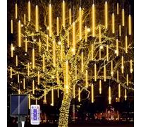 JIMACRO Solar Meteor Shower Lights Outdoor with Remote Control, 10 Tube 240 LED Falling Rain Drop Light, Christmas Falling Snowfall Light for Tree Patio Party Wedding Xmas Decor
