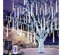 JIMACRO Solar Meteor Shower Lights Outdoor with Remote Control, 10 Tube 240 LED Falling Rain Drop Light, Christmas Falling Snowfall Light for Tree Patio Party Wedding Xmas Decor
