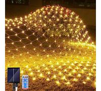 JIMACRO Solar Powered Net Lights Outdoor, 1.5 m x 1.5 m 96LEDs Mesh Fairy Lights with 8 Modes, Remote Control, Waterproof Copper Wire Bush Fairy Lights for Xmas Tree Lawn Bushes Garden Décor