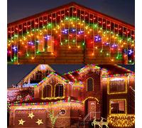JIMACRO Solar String Lights, 16pcsx2.6FT 128 LED Curtain Lights with Remote, 16.4FT Waterproof Fairy Curtain Lights for Backdrop, 8 Modes Christmas LED Fairy Lights for Wall Eaves Wedding Party Decor