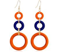 JIMARIN Bohemian Handmade Natural Wooden Circle Round Hoop Splicing Hook Earrings Lightweight Retro Colorful Long Wood Geometric Dangle Drop Earrings for Women, Extra Large, Wood, No Gemstone