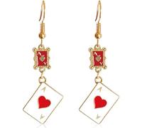JIMARIN Unique Funny 14K Gold Plated Long Poker hearts and spades A Ace Playing Cards Dangle Drop Stud Earrings For Women Gambling Casino, L, Metal, No Gemstone