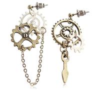 JIMARIN Unique Handmade Punk Vintage Bronze Gothic Clockwork Dangle Drop Earrings Antique Steampunk Gear Stud Earrings for Women Men, Regular, Metal, No Gemstone