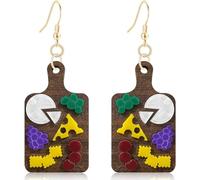 JIMARIN Women Earrings Handmade Bohemian Tribal Vintage Natural Board Wooden Pendant Funny Creative Fruit Food Cookie Cheese, Regular, Acrylic, No Gemstone