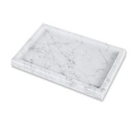 JIMEI Marble Vanity Tray Guest Towel Holder Tray for Bathroom, Coffee Table Tray for Living Room Bathroom Hand Towel Tray, Napkin Holder for Bathroom,White Marble Tray