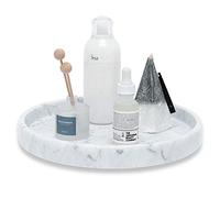 JIMEI Natural Marble Round Vanity Tray- Bathroom Tray Countertop for Perfumes - Guest Tray Napkin Holder for Bathroom - Fruit Serving Plate for Kitchen - Coffee Table Decor - Jewelry Dish (9.84 inch)