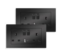 JIMEIDA 2 Pack Double Switched Power Socket Black 13 Amp with USB-A and Type-C Charging Ports Crystal Wall Outlet Electric Power Socket 146mm*86mm
