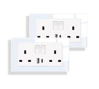 JIMEIDA 2 Pack Double Switched Socket White 20W Fast Charging 13 Amp with USB A and Type C Charging Ports Crystal Glass Panel Switched Socket