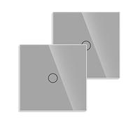 JIMEIDA 2 Pack Touch Light Switches in Grey, Built-in Switch with Glass Panel and Status LED, No Neutral Conductor Required, 1-Gang 1-Pin Wall Switch, AC 240V, 500W/Gang