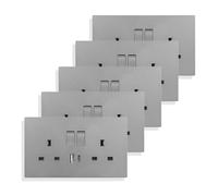 JIMEIDA 5 Pack 13A Double Switched Socket with USB, LED & 2 USB Ports Grey | 5 Pack, 13A, 250V, 2x USB C) 3.1A, Double Switched, LED Indicator, Fireproof PC, 146x86mm, Grey