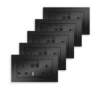 JIMEIDA 5 Pack Double Switched Power Socket Black 13 Amp with USB-A and Type-C Charging Ports Crystal Wall Outlet Electric Power Socket 146mm*86mm