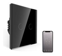 JIMEIDA Smart Touch Light Switch, Black Glass Panel, 600 W, Smart Light Switch for Alexa, Google Home, 2 Gang with Status LED, Neutral Conductor Required