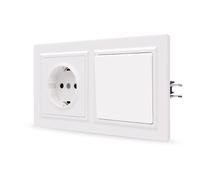 JIMEIDA Socket with Light Switch White with Hook Single 1 Way Not Vertical Mountable PC Smooth Skin Feel 16 Amp Schuko Socket 157 x 86 mm 250 V