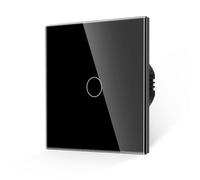 JIMEIDA Touch Light Switch 1 Gang 1 Way Tempered Black Glass Panel Wall Switch and Screwless Glass Plate with LED Backlight,No Neutral Wire Required,500W,AC 240V