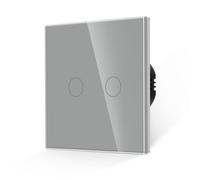 JIMEIDA Touch Light Switch 2 Gang 1 Way Tempered Grey Glass Panel Wall Switch and Screwless Glass Plate with LED Backlight,No Neutral Wire Required,500W,AC 240V