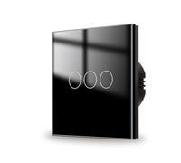JIMEIDA Touch Light Switch Black No Neutral Wire Required 3 Gang 1 Way Wall Switch Screwless Glass Plate with LED Backlight500W AC 240V