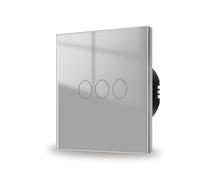 JIMEIDA Touch Light Switch Grey No Neutral Wire Required 3 Gang 1 Way Wall Switch Screwless Glass Plate with LED Backlight500W AC 240V