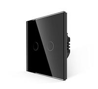 JIMEIDA Touch Light Switch, No Neutral Wire Required, Double Black, 2 Gang 1 Way Wall Switch with LED Backlight, 500W, AC 240V