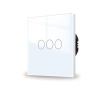 JIMEIDA Touch Light Switch White No Neutral Wire Required 3 Gang 1 Way Wall Switch Screwless Glass Plate with LED Backlight500W AC 240V