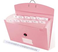 JIMEIQI Accordion File Organizer, Pink 13 Pocket Expanding File Folder Organizer for Letter Size/A4 Documents, Expandable Portable Monthly Bill/Receipt Organizer for Home/Office/School (Black)