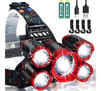 JIMEJV USB Rechargeable Headlamp Ultra Bright LED Work Headlight, 4 Modes Waterproof Head Lamp Best Headlamps for Adults, Camping, Outdoors & Hard Hat Work. Zoomable Headlight (Red)
