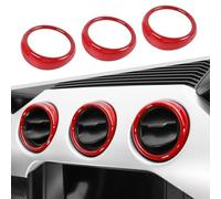 Jimen Compatible with Ford Mustang 2015-2023, 3PCS Center Console Dash AC Vent Cover Trim Ring (Red)
