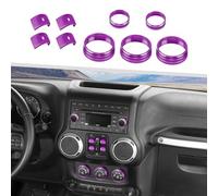 Jimen Fit for Jeep Wrangler JK JKU 2012-2018, 9PCS Center Console AC Air Conditioner Control Knob Trim & Radio Volume Knob Ring & Window Switch Button Cover (Purple)